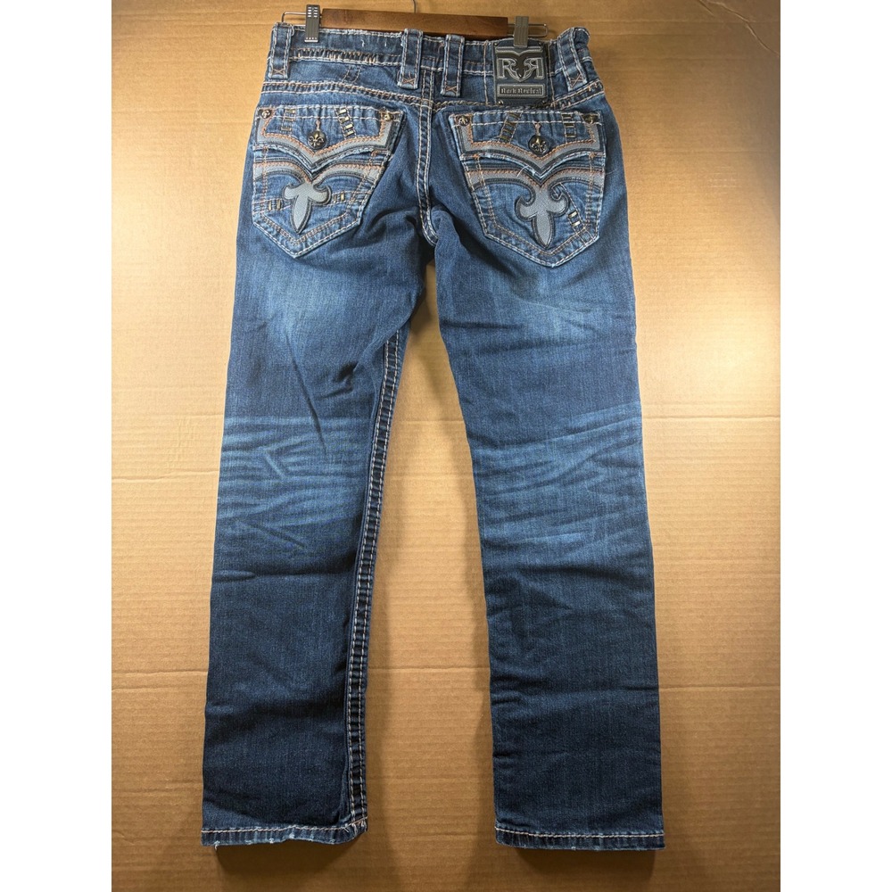 Rock Revival Jack Slim Straight‎ Jeans Mens 30 Blue Denim Embroidered Pockets